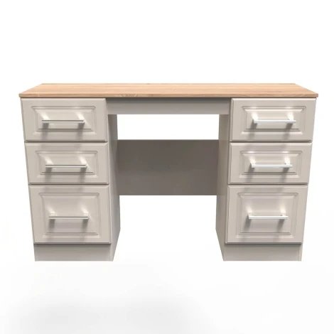 KEN030-KAMO - Kent - Kashmir Ash - Kneehole - Double Pedestal Dressing Table / Vanity Table / Desk - Bardolino Oak Top