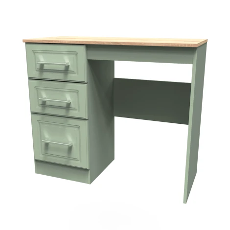 KEN031-RGBO - Kent - Reed Green - Single Pedestal Desk / Vanity Table - Bardolino Oak Top