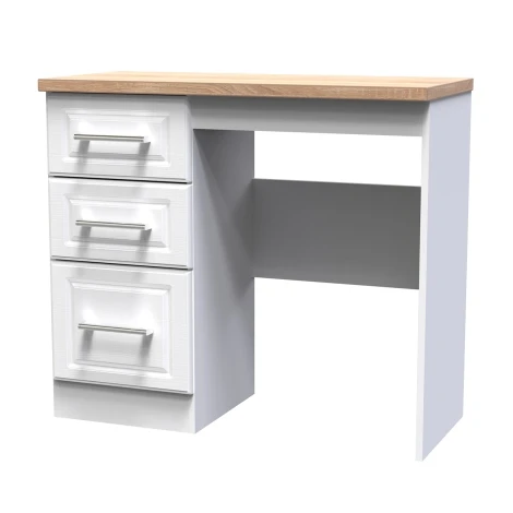 KEN031-WAMO - Kent - White Ash - Single Pedestal Desk / Vanity Table - Bardolino Oak Top