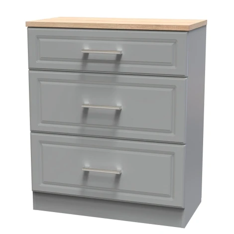 KEN049-DGBO - Kent - Dusk Grey Deep Chest of 3 Drawer - Bardolino Oak Top