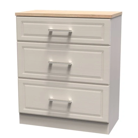 KEN049-KAMO - Kent - Kashmir Ash - Deep - Chest of 3 Drawer - Bardolino Oak Top