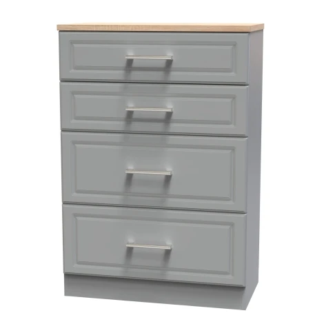 KEN050-DGBO - Kent - Dusk Grey Deep Chest of 4 Drawers - Bardolino Oak Top