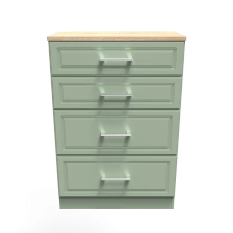 KEN050-RGBO - Kent - Reed Green - Deep - Chest of 4 Drawers - Bardolino Oak Top