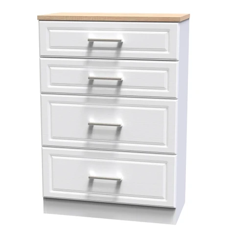 KEN050-WAMO - Kent - White Ash - Deep - Chest of 4 Drawers - Bardolino Oak Top