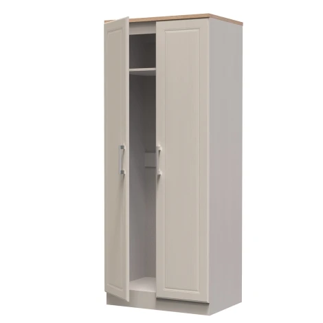 KEN060-KAMO - Kent - Kashmir Ash - 2 Door - Double - Plain Wardrobe - Bardolino Oak Top