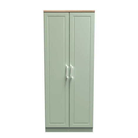 KEN060-RGBO - Kent - Reed Green - 2 Door - Double - Plain Wardrobe - Bardolino Oak Top