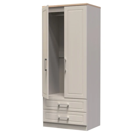 KEN061-KAMO - Kent - Kashmir Ash - 2 Door 2 Drawer - Double - Plain Wardrobe - Bardolino Oak Top