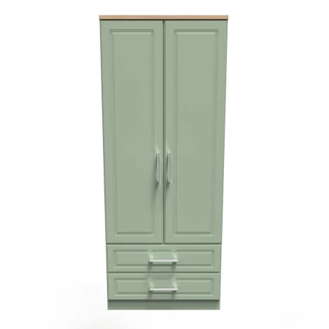 KEN061-RGBO - Kent - Reed Green - 2 Door 2 Drawer - Double - Plain Wardrobe - Bardolino Oak Top