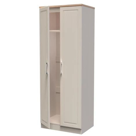 KEN080-KAMO - Kent - Kashmir Ash - 2 Door - Tall - Plain Wardrobe - Bardolino Oak Top