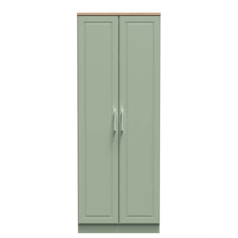 KEN080-RGBO - Kent - Reed Green - 2 Door - Tall - Plain Wardrobe - Bardolino Oak Top
