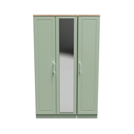 KEN137-RGBO - Kent - Reed Green - 3 Door - Triple - Mirrored Wardrobe - Bardolino Oak Top