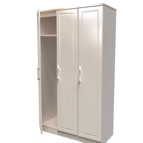 KEN140-KAMO - Kent - Kashmir Ash - 3 Door - Triple - Tall - Plain Wardrobe - Bardolino Oak Top