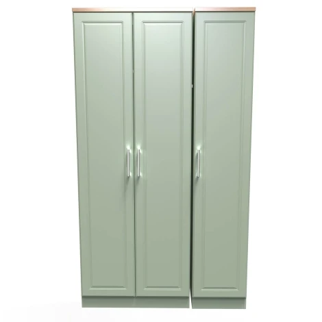 KEN140-RGBO - Kent - Reed Green - 3 Door - Triple - Tall - Plain Wardrobe - Bardolino Oak Top