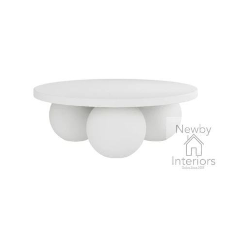 KENWHICOF - Kenji White Wooden Round Coffee Table with Ball Feet