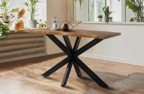 Kerela Mango Artificial Edge Spider Leg Dining Table 140 cm
