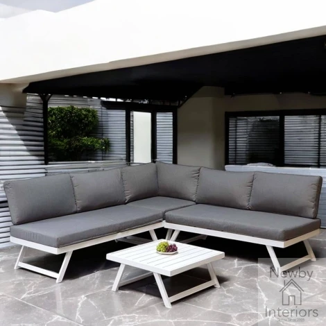 Kimmie Outdoor Grey & White Aluminium Sofa Set (Adjustable Headrest)