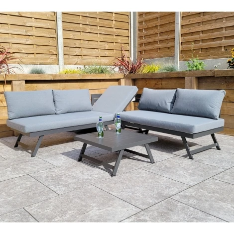 Kimmie Outdoor Grey Aluminium Sofa Set (Adjustable Headrest)