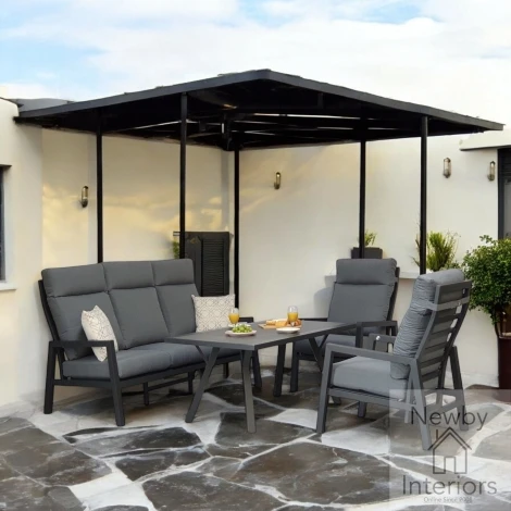 Kimmie Outdoor Sofa, 2 Recliner Chairs & Dining Table, Grey Aluminium