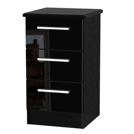 KNI001-BG-BM - Knightsbridge - 3 Drawer Bedside Cabinet / Bedside Table / Nightstand - Black Gloss Front and Matt Base