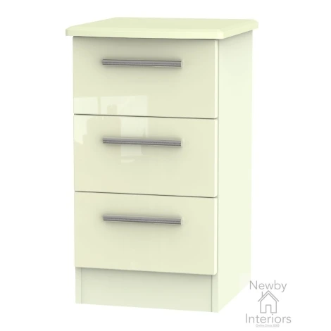 KNI001-CG-CM - Knightsbridge - 3 Drawer Bedside Cabinet / Bedside Table / Nightstand - Cream Gloss Front and Matt Base