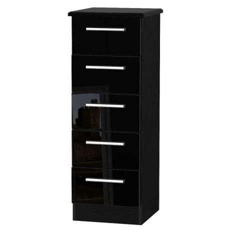 KNI003-BG-BM - Knightsbridge - 5 Drawer Bedside Cabinet / Bedside Table / Nightstand - Black Gloss Front and Matt Base