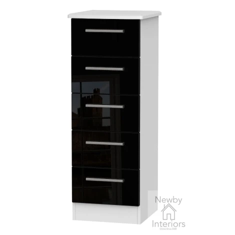 KNI003-BG-BW - Knightsbridge - 5 Drawer Bedside Cabinet / Bedside Table / Nightstand - Black Gloss Front and White Base
