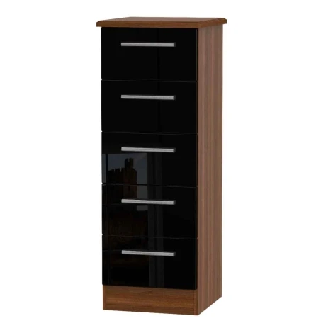KNI003-BG-NW - Knightsbridge - 5 Drawer Bedside Cabinet / Bedside Table / Nightstand - Black Gloss Front and Noche Walnut Base