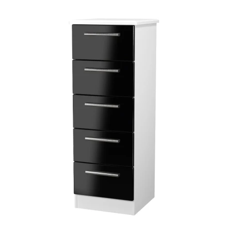 KNI003-BG-WM - Knightsbridge - 5 Drawer Bedside Cabinet / Bedside Table / Nightstand - Black Gloss Front and White Matt Base