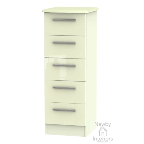 KNI003-CG-CM - Knightsbridge - 5 Drawer Bedside Cabinet / Bedside Table / Nightstand - Cream Gloss Front and Matt Base