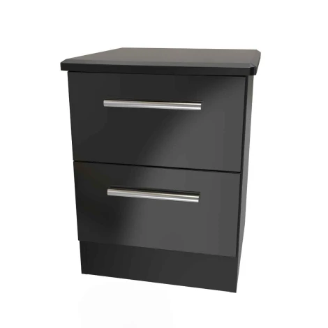 KNI005-BG-BM - Knightsbridge - 2 Drawer Bedside Cabinet / Bedside Table / Nightstand - Black Gloss Front and Matt Base