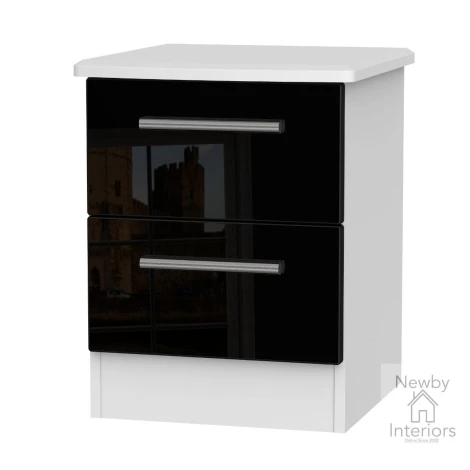 KNI005-BG-BW - Knightsbridge - 2 Drawer Bedside Cabinet / Bedside Table / Nightstand - Black Gloss Front and White Base