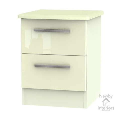 KNI005-CG-CM - Knightsbridge - 2 Drawer Bedside Cabinet / Bedside Table / Nightstand - Cream Gloss Front and Matt Base