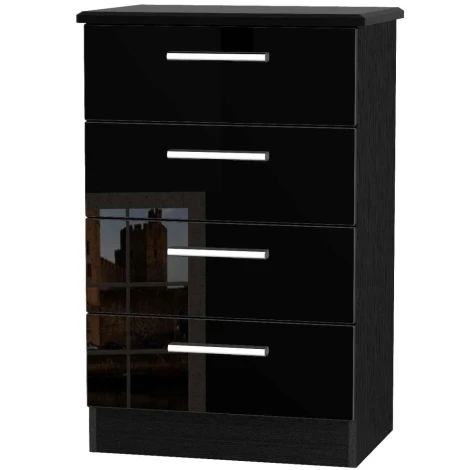 KNI008-BG-BM - Knightsbridge - 4 Drawer Medium Chest - Black Gloss Front and Matt Base