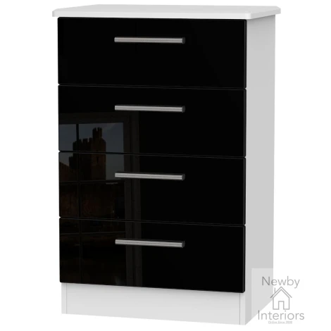 KNI008-BG-BW - Knightsbridge - 4 Drawer Medium Chest - Black Gloss Front and White Base