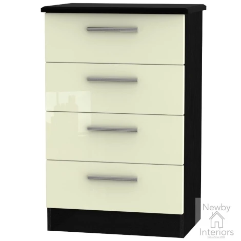 KNI008-CG-BM - Knightsbridge - 4 Drawer Medium Chest - Cream Gloss Front and Black Matt Base