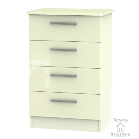 KNI008-CG-CM - Knightsbridge - 4 Drawer Medium Chest - Cream Gloss Front and Matt Base