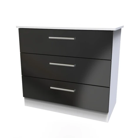 KNI010-BG-WM - Knightsbridge - Chest of 3 Drawers - Black Gloss Front and White Matt Base