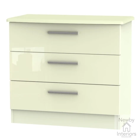 KNI010CC - Knightsbridge - Chest of 3 Drawers - Cream Gloss Front and Matt Base