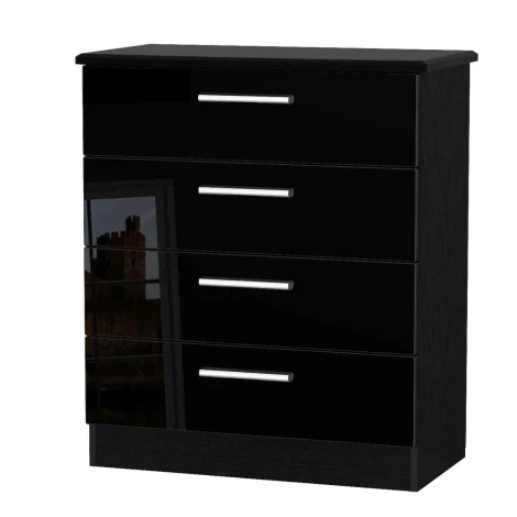 KNI011-BG-BM - Knightsbridge - Chest of 4 Drawers - Black Gloss Front and Matt Base