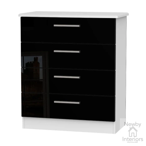 KNI011-BG-BW - Knightsbridge - Chest of 4 Drawers - Black Gloss Front and White Base
