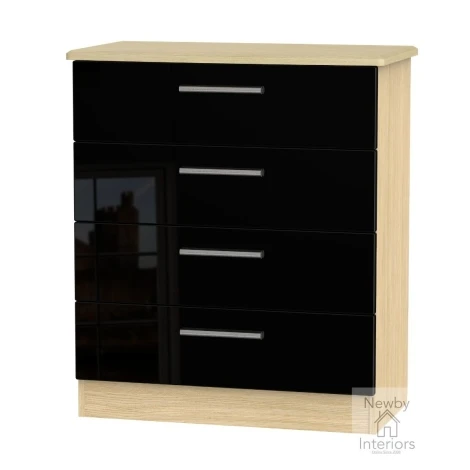 KNI011-BG-OK - Knightsbridge - Chest of 4 Drawers - Black Gloss Front and Oak Base