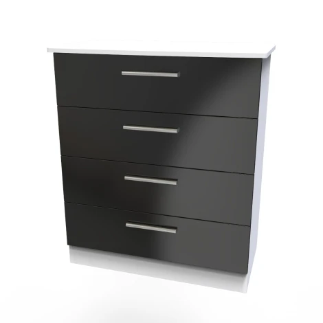 KNI011-BG-WM - Knightsbridge - Chest of 4 Drawers - Black Gloss Front and White Matt Base