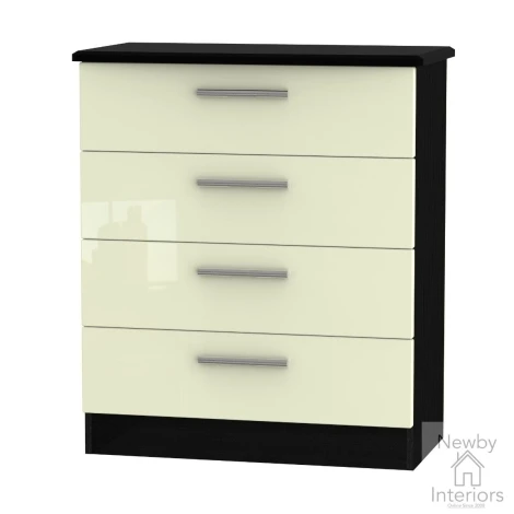 KNI011-CG-BM - Knightsbridge - Chest of 4 Drawers - Cream Gloss Front and Black Matt Base