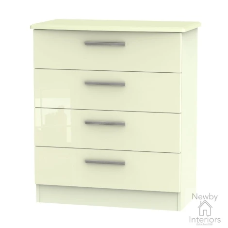 KNI011-CG-CM - Knightsbridge - Chest of 4 Drawers - Cream Gloss Front and Matt Base