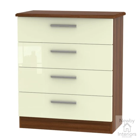 KNI011-CG-NW - Knightsbridge - Chest of 4 Drawers - Cream Gloss Front and Noche Walnut Base