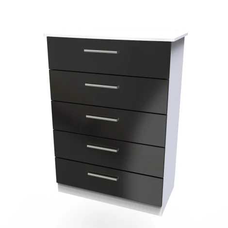 KNI012-BG-WM - Knightsbridge - Chest of 5 Drawers - Black Gloss Front and White Matt Base