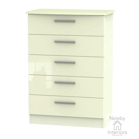 KNI012-CG-CM - Knightsbridge - Chest of 5 Drawers - Cream Gloss Front and Matt Base