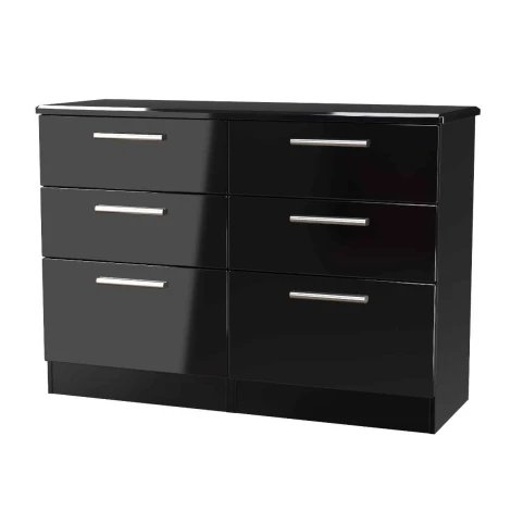 KNI015-BG-BM - Knightsbridge - Midi Chest of 6 Drawers - Black Gloss Front and Matt Base