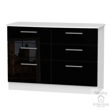 KNI015-BG-BW - Knightsbridge - Midi Chest of 6 Drawers - Black Gloss Front and White Base