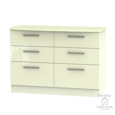 KNI015-CG-CM - Knightsbridge - Midi Chest of 6 Drawers - Cream Gloss Front and Matt Base